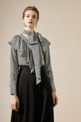 Monochrome Mosaic Tie-Neck Blouse